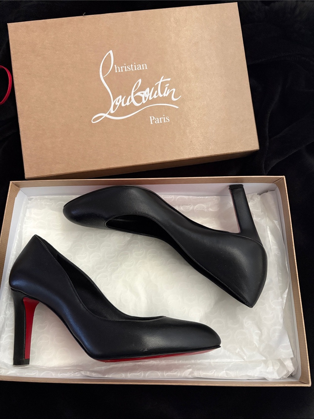 Christian Louboutin Black Leather Pumps with Red Sole